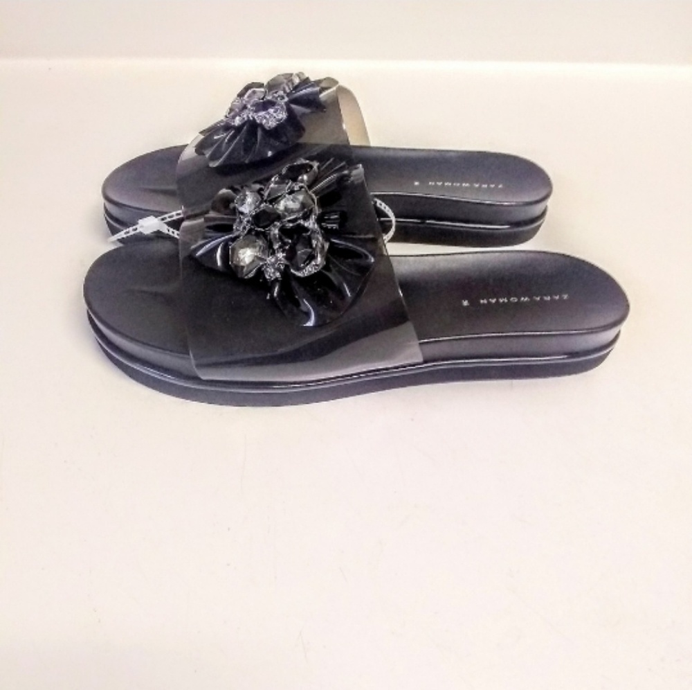 Zara bejeweled slip on black platform jelly sandal - Picture 2 of 8